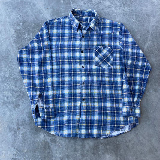 Blue Plaid Cotton Flannel Shirt