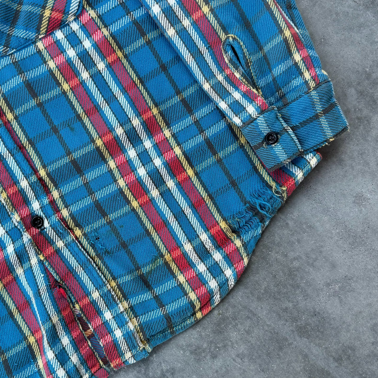 70’s Blue Distressed Cotton Plaid Flannel