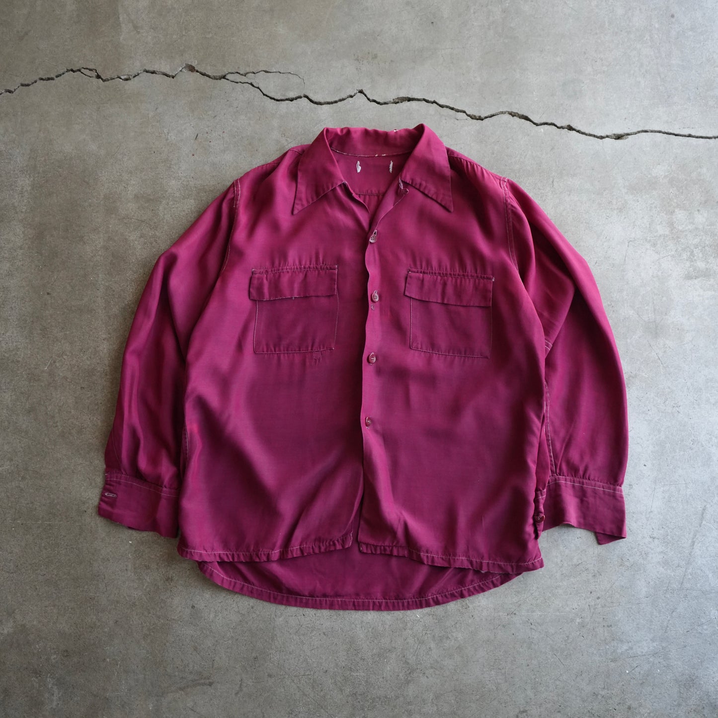 60s red wine rayon button up