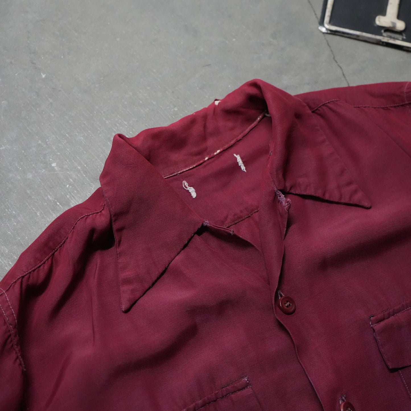 50s maroon rayon button up