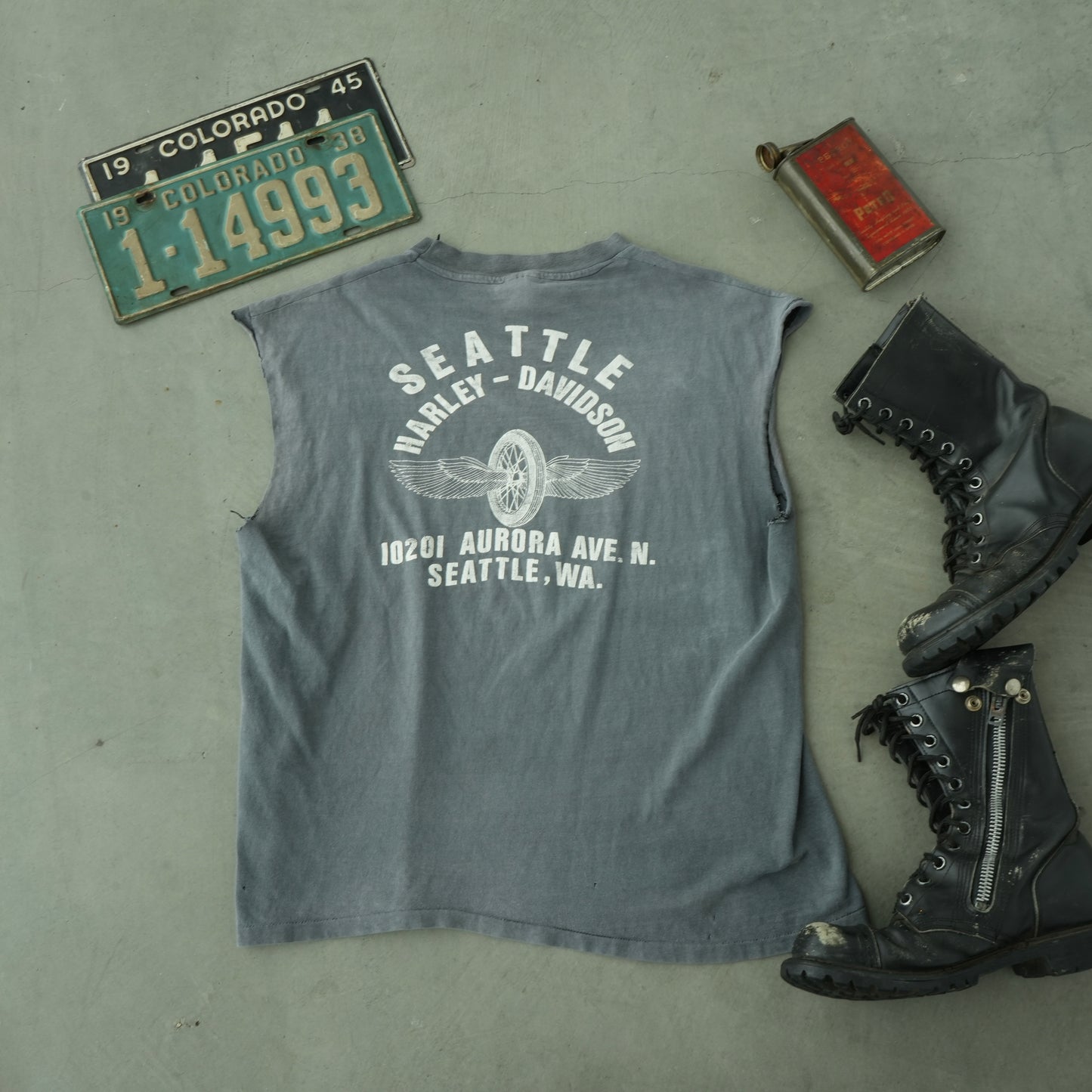 80s faded harley cut off