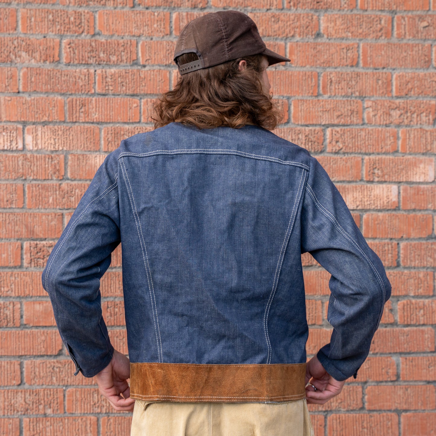 70s leather trim denim jacket