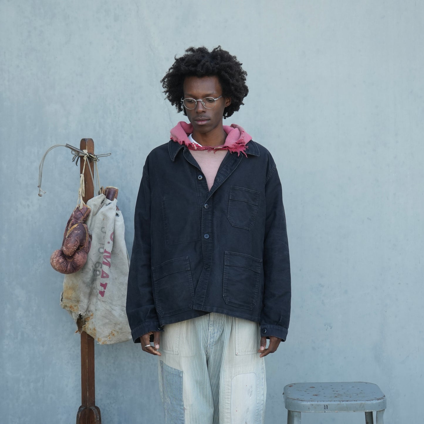 60s french black moleskin chore jacket