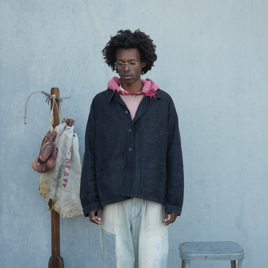 60s french black moleskin chore jacket