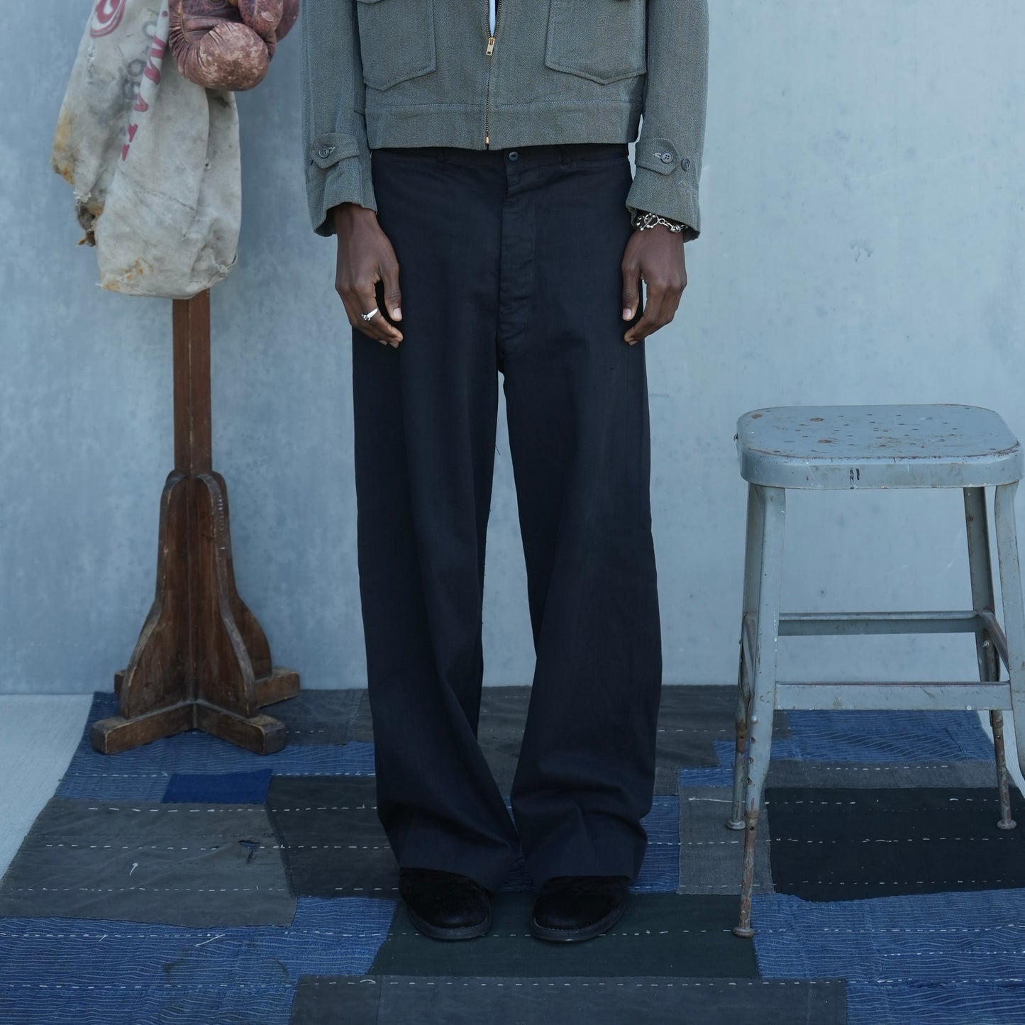 40s black over dyed cotton sailor pants