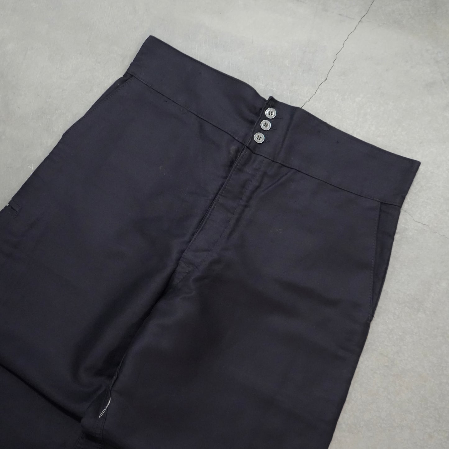 40s french black moleskin buckle back pants