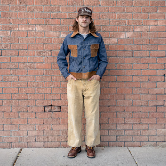 70s leather trim denim jacket