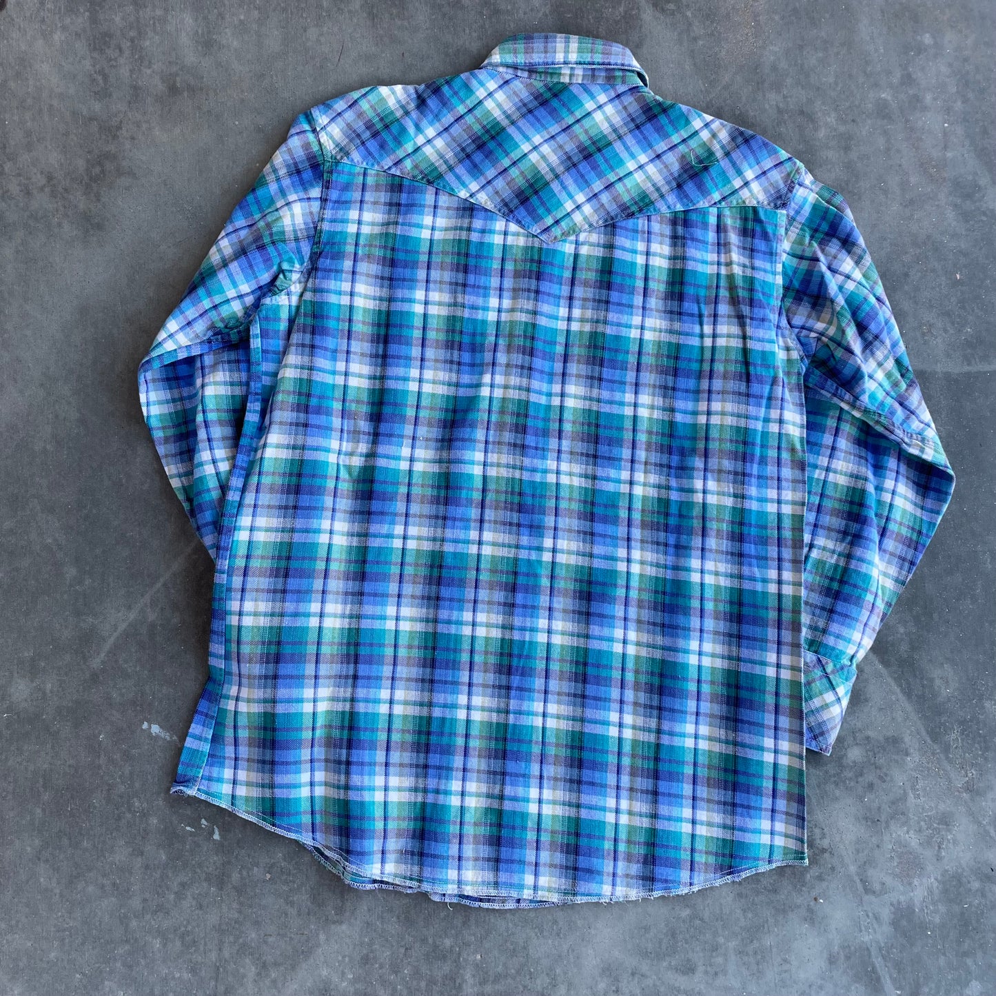 Blue Green Plaid Western Pearl Snap Shirt