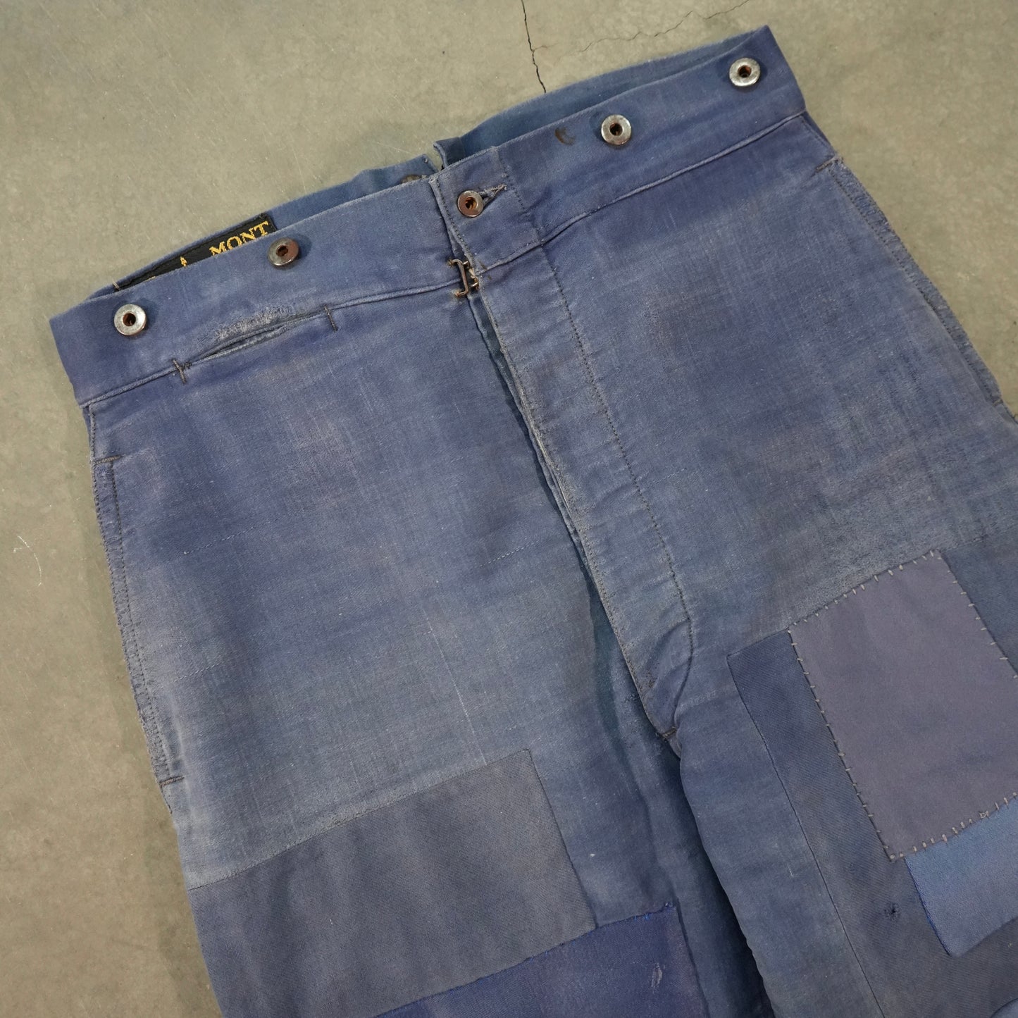 40s french moleskin patchwork buckle back pants