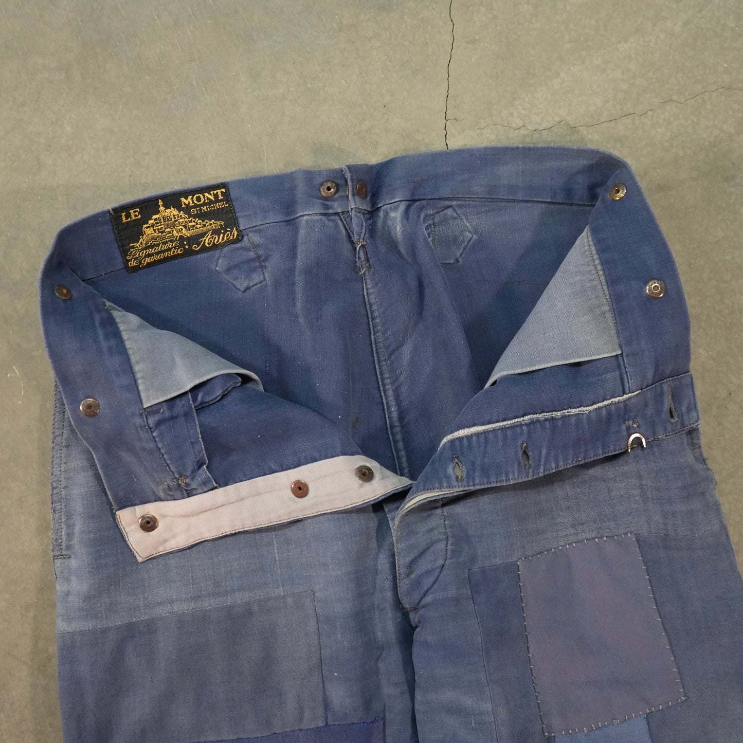 40s french moleskin patchwork buckle back pants