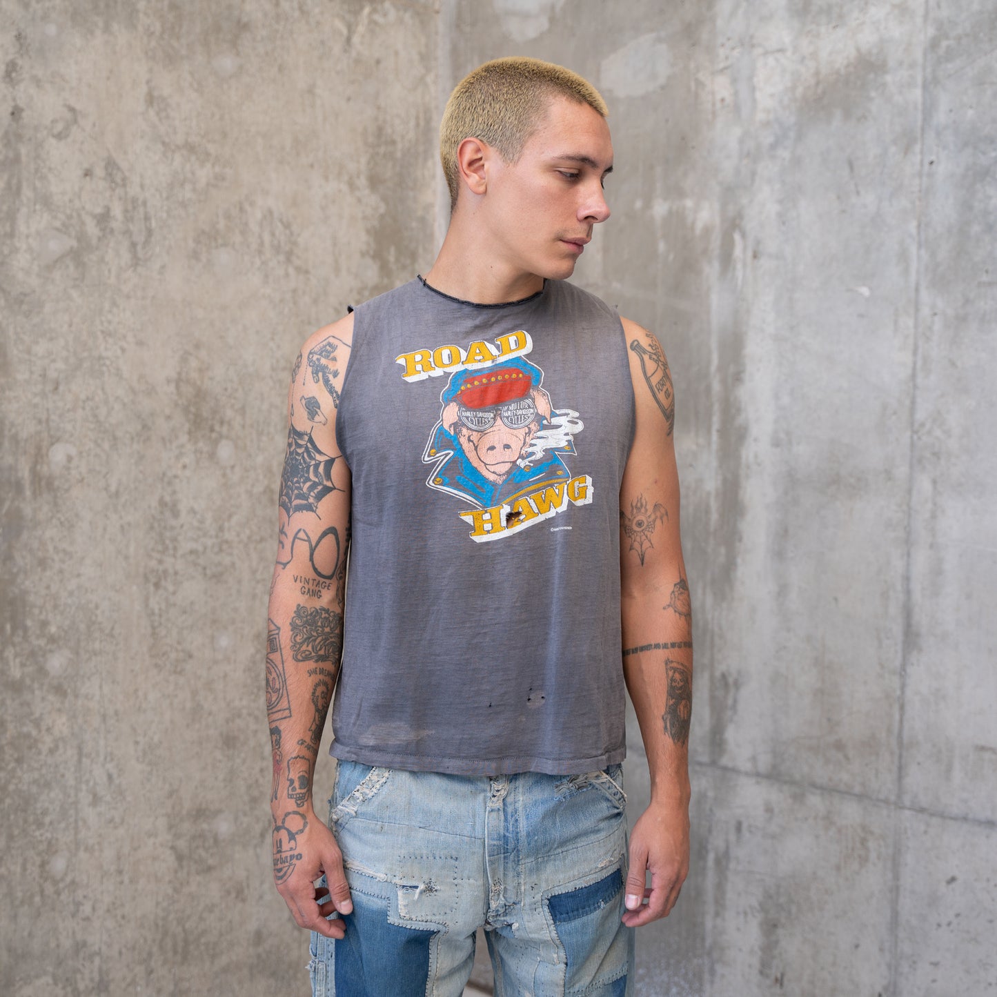 80s faded harley road hawg chopped tee