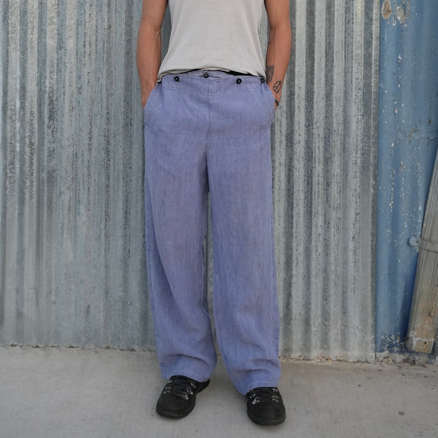 50s French linen flap front sailor pants