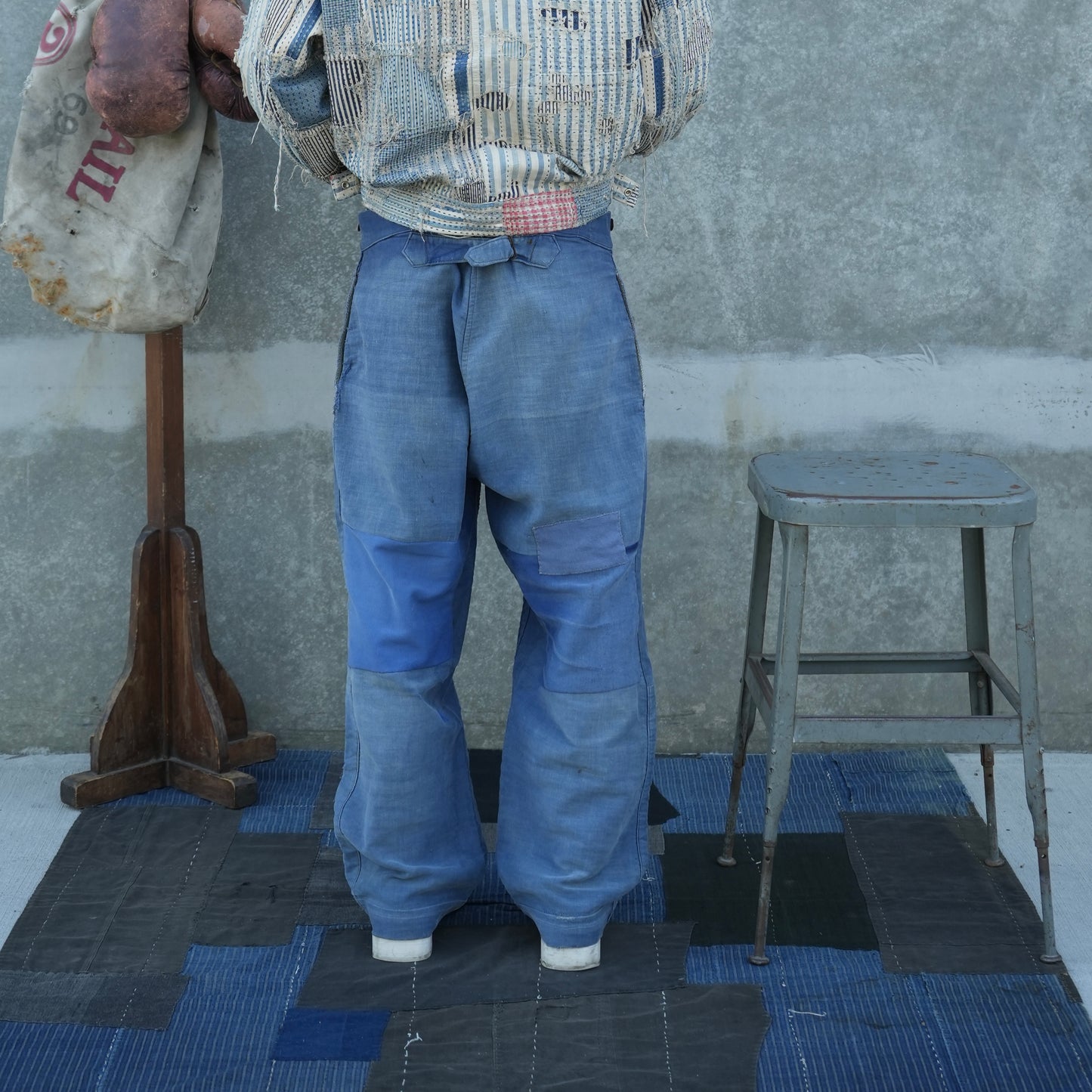 40s french moleskin patchwork buckle back pants