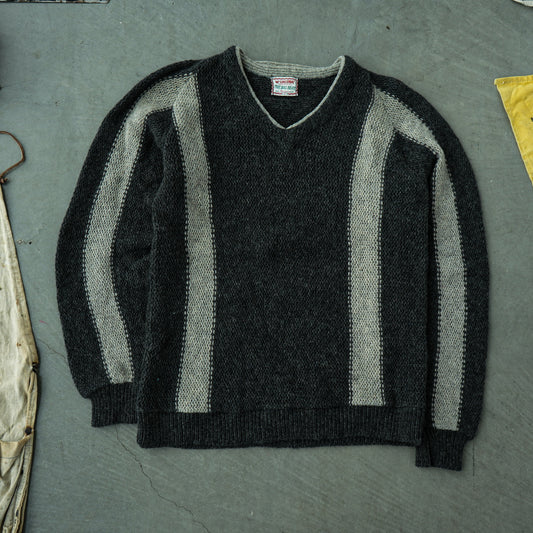 60s McGregor Shetland Wool Grey & Black Striped Sweater